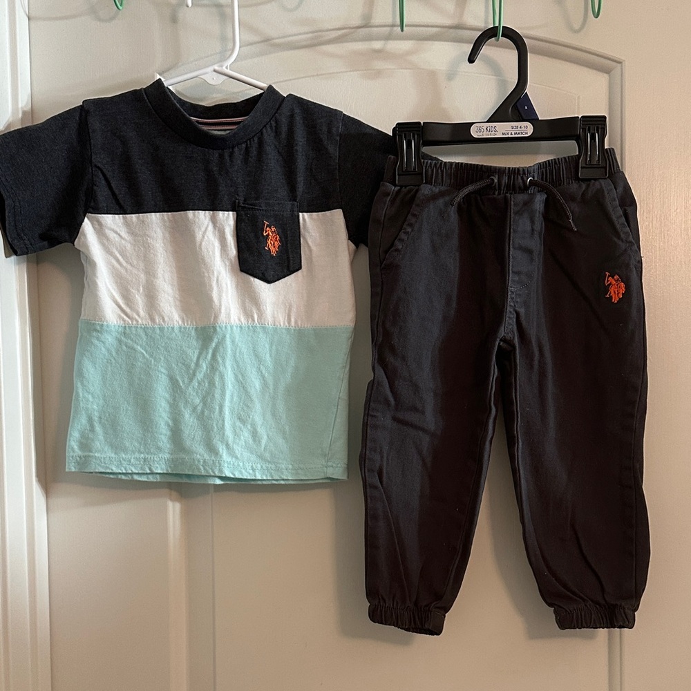U.S. Polo Assn. Black and Mint Kids Matching Set
